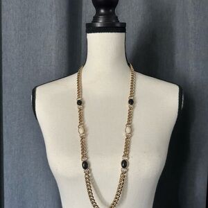 Chic Gold and Black and Pearl Cabochon Necklace
